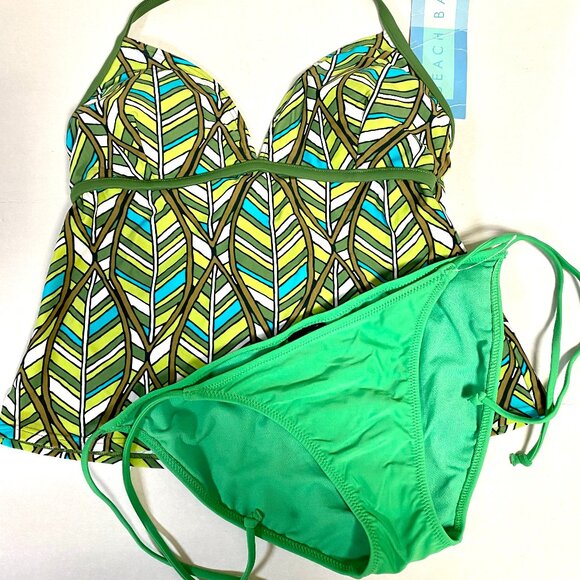 NEW Green Beach Bay Top 8 String Bottom S Halter Tankini Swimwear 2PC n005 - Picture 1 of 2